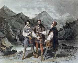 Der Eid der drei Kantone, Illustration zur Oper Wilhelm Tell von Gioacchino Rossini (1792-1868), 19. Jahrhundert